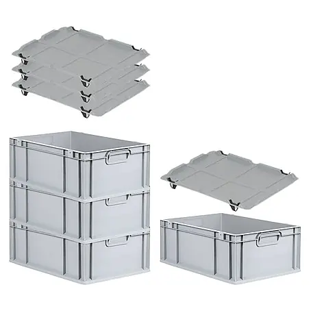 Proregal  Euroboxen-Set 4x Eurobox NextGen Economy mit Auflagedeckel und 4x Verschlüsse Schwarz