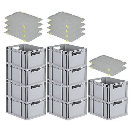 Proregal  Euroboxen-Set 10x Eurobox NextGen Grip mit Auflagedeckel inkl. 4 gelben Verschlüssen