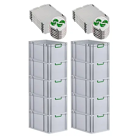 Proregal  Euroboxen-Set 10x Eurobox NextGen Color mit Auflagedeckel und Schiebeschnappverschlüsse