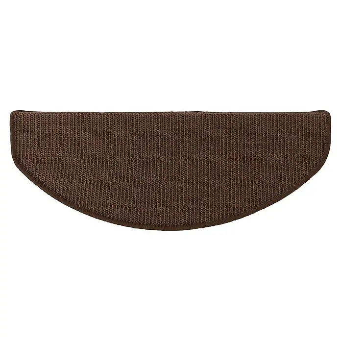 Stufenmatte Premium - 65 x 23,5 cm, 100 % Sisal, Dunkelbraun - Halbrunder Teppich aus braunem Sisal mit einer schützenden Bordüre, ideal für Eingangsbereiche und Flure, um Schmutz aufzufangen.