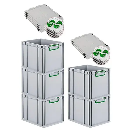 Proregal  Euroboxen-Set 5x Eurobox NextGen Color mit Auflagedeckel und Schiebeschnappverschlüsse