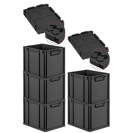 Proregal  Euroboxen-Set 5x Eurobox NextGen Color mit Scharnierdeckel und Verschlüssen