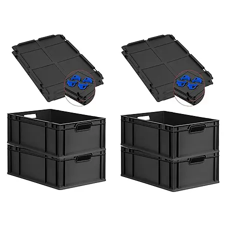 Proregal  Euroboxen-Set 4x Eurobox NextGen Grip mit Auflagedeckel inkl. 4 blauen Verschlüssen