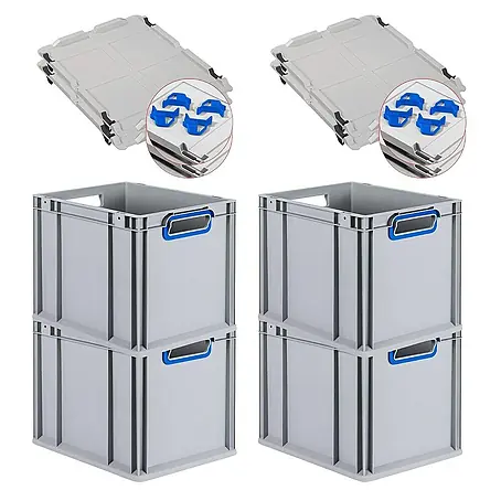 Proregal  Euroboxen-Set 4x Eurobox NextGen Color mit Auflagedeckel und Schiebeschnappverschlüsse