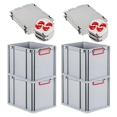 Proregal  Euroboxen-Set 4x Eurobox NextGen Color mit Auflagedeckel und Schiebeschnappverschlüsse