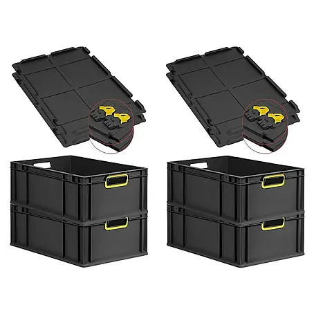 Proregal  Euroboxen-Set 4x Eurobox NextGen Color mit Scharnierdeckel und Verschlüssen