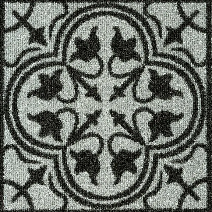 Teppichläufer Wexford - Schwarz/Grau, 100 x 80 cm, 100 % Polyamid - Teppichfliese mit floralem Muster.