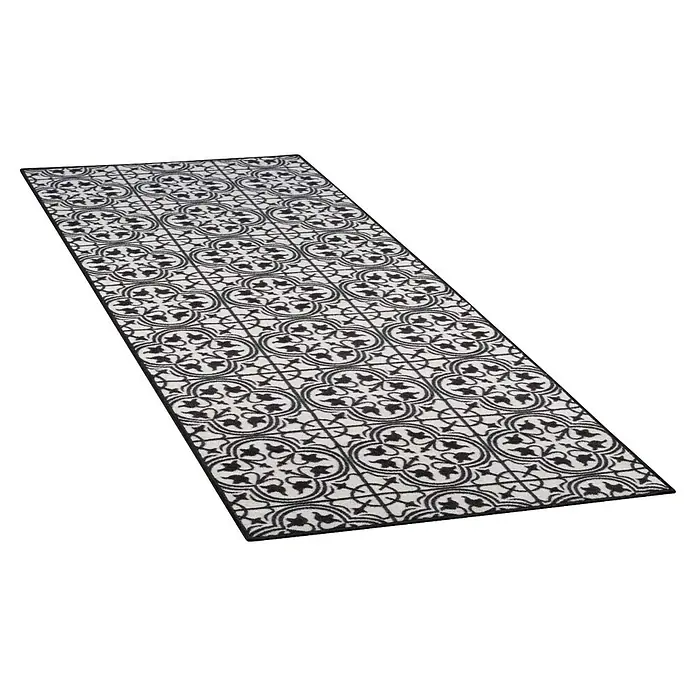 Teppichläufer Wexford - Schwarz/Grau, 100 x 80 cm, 100 % Polyamid - Elegante Fußmatte in Schwarz-Weiß mit floralem Muster. Die dekorative Bodenmatte verleiht jedem Raum eine stilvolle Note und ist ein praktischer Blickfang.