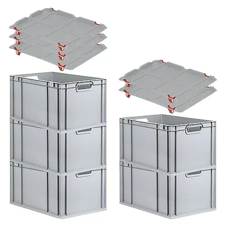 Proregal  Euroboxen-Set 5x Eurobox NextGen Economy mit Auflagedeckel und 4x Verschlüsse Rot