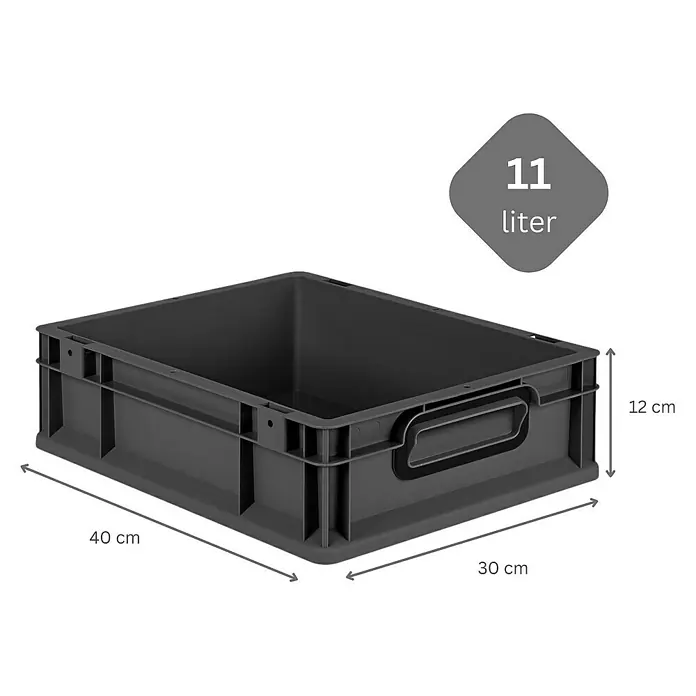 Proregal Euroboxen-Set 16x Eurobox NextGen Color mit Scharnierdeckel und Verschlüssen - L x B x H: 40 x 30 x 12 cm, Kunststoff, Schwarz, Schwarz, 16 Stk. - Graue 11-Liter-Lagerkiste mit den Maßen 40 cm x 30 cm x 12 cm, ideal zur Aufbewahrung von Gegenständen im Haushalt oder im Büro.