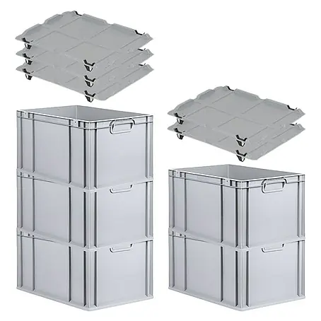 Proregal  Euroboxen-Set 5x Eurobox NextGen Economy mit Auflagedeckel und 4x Verschlüsse Schwarz