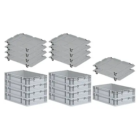 Proregal  Euroboxen-Set 10x Eurobox NextGen Economy mit Auflagedeckel und 4x Verschlüsse Schwarz