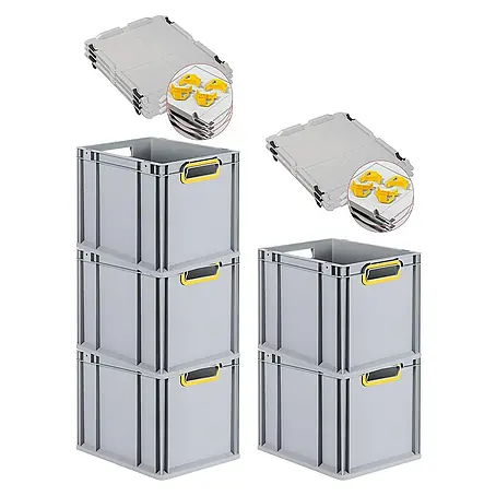 Proregal  Euroboxen-Set 5x Eurobox NextGen Color mit Auflagedeckel und Schiebeschnappverschlüsse