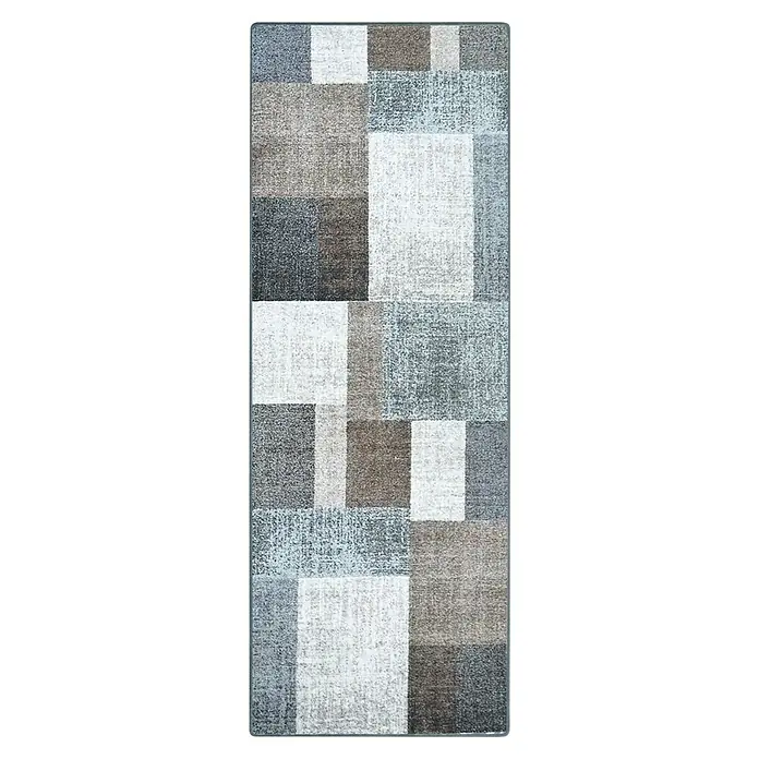 Teppichläufer Lucano - Beige, 200 x 80 cm, 100 % Polyamid - Moderner Läufer mit abstraktem Blockmuster in Grau-, Braun- und Weißtönen, ideal für Flur oder Eingangsbereich.