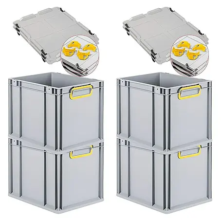 Proregal  Euroboxen-Set 4x Eurobox NextGen Color mit Auflagedeckel und Schiebeschnappverschlüsse