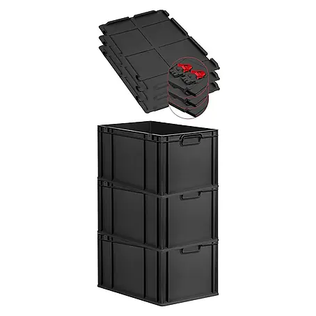 Proregal  Euroboxen-Set 3x Eurobox NextGen Grip mit Scharnierdeckel und roten Verschlüssen