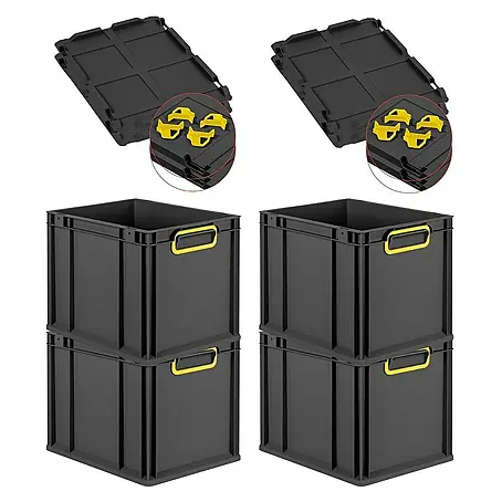 Proregal  Euroboxen-Set 4x Eurobox NextGen Color mit Auflagedeckel und Schiebeschnappverschlüsse
