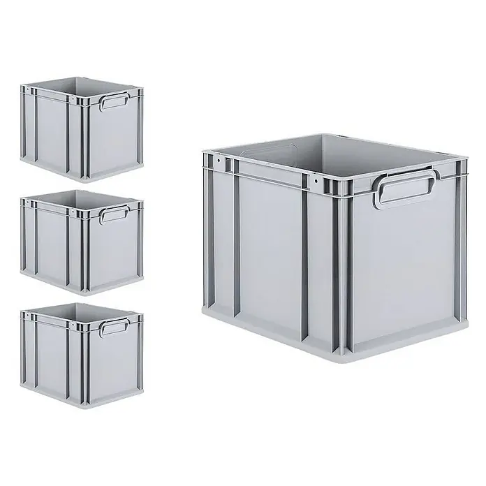 Proregal Euroboxen-Set 4x Eurobox NextGen Grip mit Scharnierdeckel und roten Verschlüssen - Kunststoff, Grau, 4 Stk. - Graue Kunststoffboxen mit Griffen, ideal für Lagerung & Organisation. Diese robusten Behälter sind vielseitig einsetzbar.