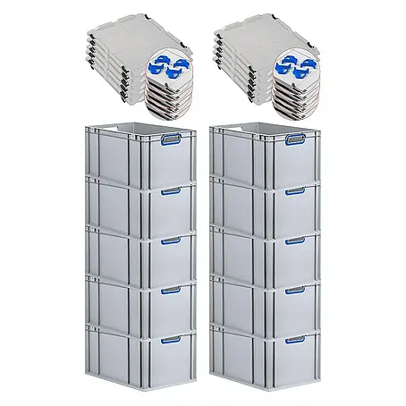 Proregal  Euroboxen-Set 10x Eurobox NextGen Color mit Auflagedeckel und Schiebeschnappverschlüsse