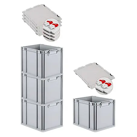 Proregal  Euroboxen-Set 4x Eurobox NextGen Grip mit Scharnierdeckel und roten Verschlüssen