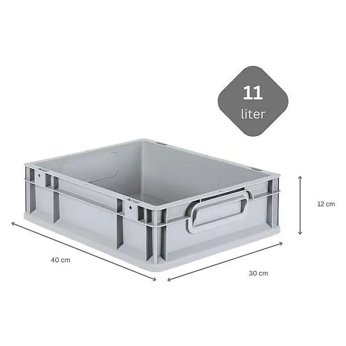 Proregal Euroboxen-Set 10x Eurobox NextGen Grip mit Scharnierdeckel und schwarzen Verschlüssen - L x B x H: 40 x 30 x 12 cm, Kunststoff, Grau, 10 Stk. - Graue Kunststoffbox mit den Maßen 40 x 30 x 12 cm und einem Volumen von 11 Litern zur Aufbewahrung und Organisation.