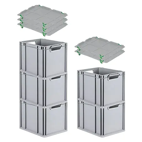 Proregal  Euroboxen-Set 5x Eurobox NextGen Grip mit Auflagedeckel inkl. 4 grünen Verschlüssen