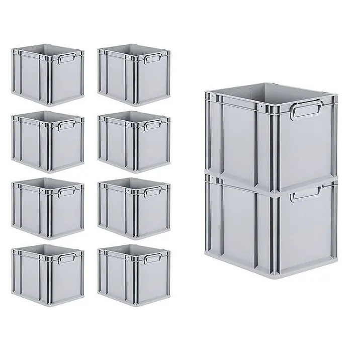 Proregal Euroboxen-Set 10x Eurobox NextGen Grip mit Scharnierdeckel und blauen Verschlüssen - Kunststoff, Grau, 10 Stk. - Graue Kunststoffboxen: Praktische Aufbewahrungslösung für Lagerung und Transport, ideal für verschiedene Anwendungen und stapelbar für mehr Effizienz.