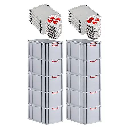 Proregal  Euroboxen-Set 10x Eurobox NextGen Color mit Auflagedeckel und Schiebeschnappverschlüsse
