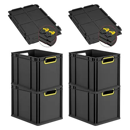 Proregal  Euroboxen-Set 4x Eurobox NextGen Color mit Scharnierdeckel und Verschlüssen