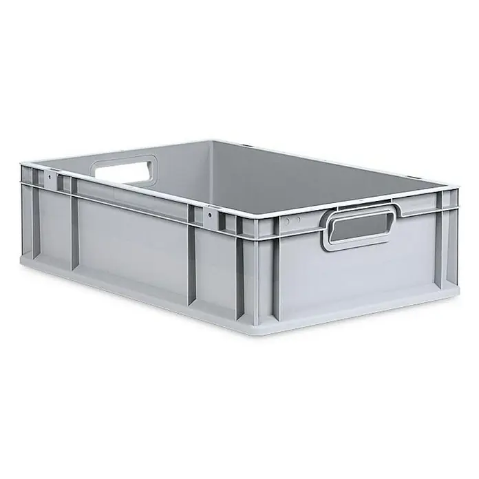 Proregal Euroboxen-Set 10x Eurobox NextGen Economy mit Auflagedeckel und 4x Verschlüsse Schwarz - Kunststoff, Grau, 10 Stk. - Abbildung einer grauen Kunststoffbox mit Griffen, ideal für Lagerung und Transport verschiedener Gegenstände.