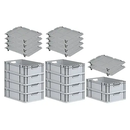 Proregal  Euroboxen-Set 10x Eurobox NextGen Economy mit Auflagedeckel und 4x Verschlüsse Schwarz