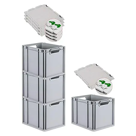 Proregal  Euroboxen-Set 4x Eurobox NextGen Economy mit Scharnierdeckel und grünen Verschlüssen