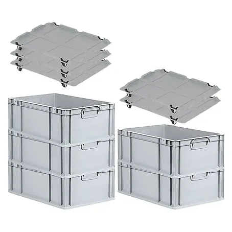 Proregal  Euroboxen-Set 5x Eurobox NextGen Economy mit Auflagedeckel und 4x Verschlüsse Schwarz