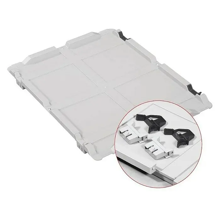 Proregal Euroboxen-Set 10x Eurobox NextGen Grip mit Scharnierdeckel und schwarzen Verschlüssen - Kunststoff, Grau, 10 Stk. - Produktabbildung einer weißen Tropfschale für den Geschirrspüler mit Befestigungsclips für eine einfache Installation.