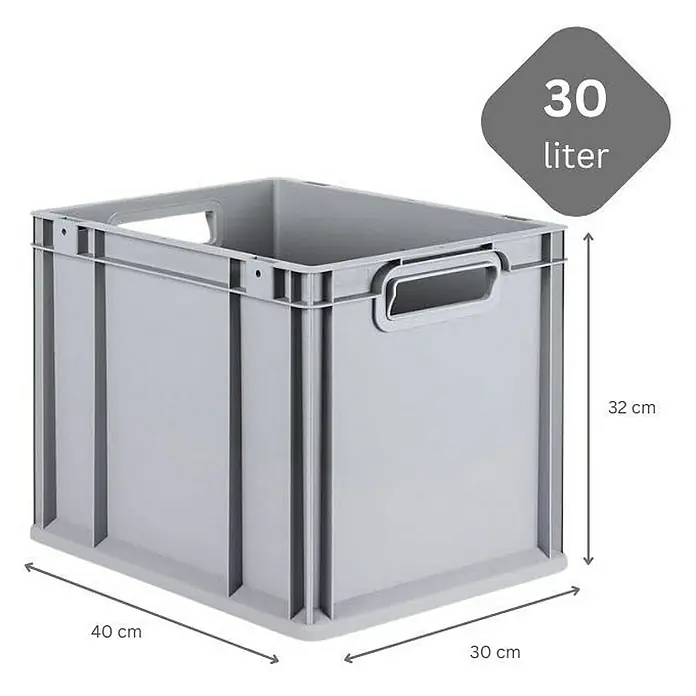 Proregal Euroboxen-Set 10x Eurobox NextGen Grip mit Scharnierdeckel und schwarzen Verschlüssen - Kunststoff, Grau, 10 Stk. - Graue 30-Liter-Aufbewahrungsbox aus Kunststoff mit den Maßen 40 cm x 30 cm x 32 cm zur Lagerung und Organisation von Gegenständen.