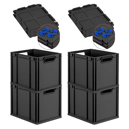 Proregal  Euroboxen-Set 4x Eurobox NextGen Grip mit Auflagedeckel inkl. 4 blauen Verschlüssen