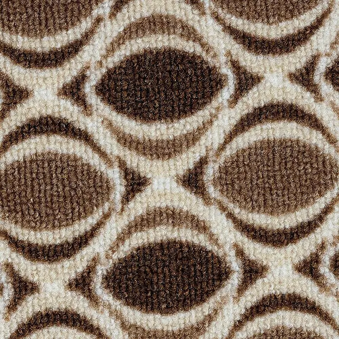 Teppichläufer Cork - Braun, 150 x 80 cm, 100 % Polyamid - Nahaufnahme eines Teppichs mit einem sich wiederholenden braunen und beigen floralen Muster.