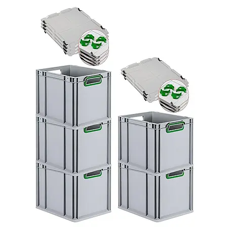 Proregal  Euroboxen-Set 5x Eurobox NextGen Color mit Auflagedeckel und Schiebeschnappverschlüsse