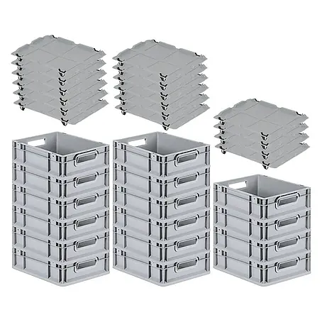 Proregal  Euroboxen-Set 16x Eurobox NextGen Economy mit Auflagedeckel und 4x Verschlüsse Schwarz