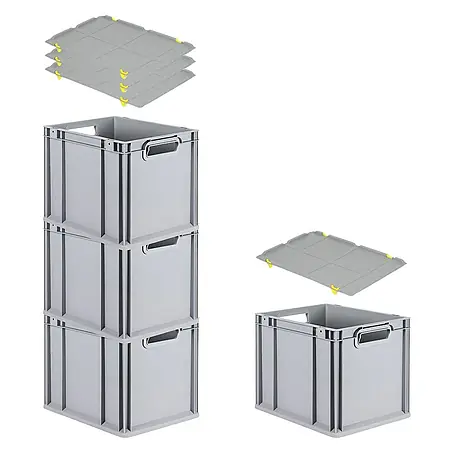 Proregal  Euroboxen-Set 4x Eurobox NextGen Grip mit Auflagedeckel inkl. 4 gelben Verschlüssen