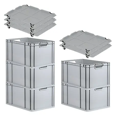 Proregal  Euroboxen-Set 5x Eurobox NextGen Economy mit Auflagedeckel und 4x Verschlüsse Schwarz