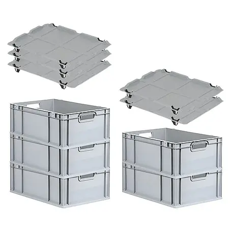 Proregal  Euroboxen-Set 5x Eurobox NextGen Economy mit Auflagedeckel und 4x Verschlüsse Schwarz