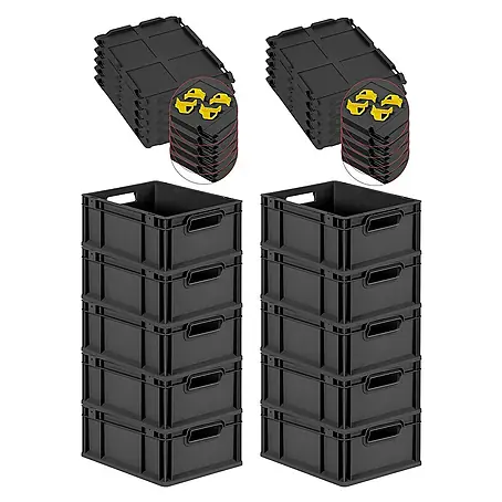 Proregal  Euroboxen-Set 10x Eurobox NextGen Grip mit Scharnierdeckel und gelben Verschlüssen