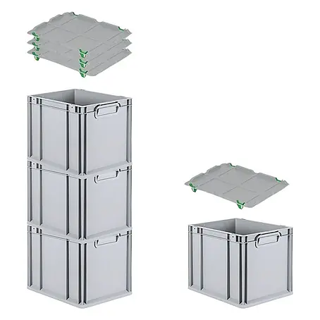 Proregal  Euroboxen-Set 4x Eurobox NextGen Economy mit Auflagedeckel und 4x Verschlüsse Grün