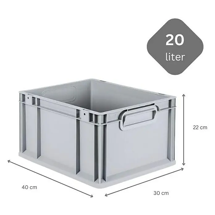 Proregal Euroboxen-Set 10x Eurobox NextGen Economy mit Scharnierdeckel und schwarzen Verschlüssen - L x B x H: 40 x 30 x 22 cm, Kunststoff, Grau, 10 Stk. - Graue 20-Liter-Kunststoffbox mit den Maßen 40x30x22 cm, ideal für Lagerung und Transport. Praktisch und robust.