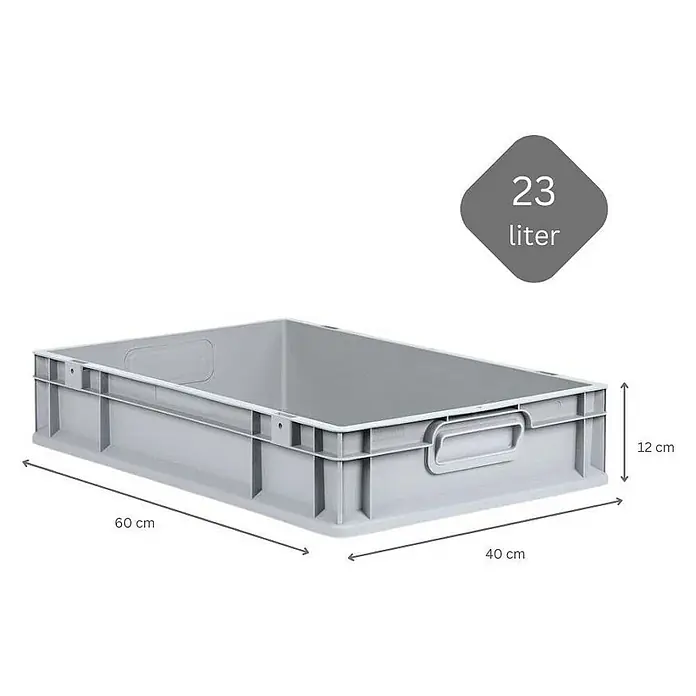 Proregal Euroboxen-Set 5x Eurobox NextGen Grip mit Scharnierdeckel und blauen Verschlüssen - L x B x H: 60 x 40 x 12 cm, Kunststoff, Grau, 5 Stk. - Graue Kunststoffbox mit den Maßen 60 x 40 x 12 cm und einem Volumen von 23 Litern zur Aufbewahrung und zum Transport von Gegenständen.