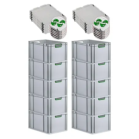 Proregal  Euroboxen-Set 10x Eurobox NextGen Color mit Auflagedeckel und Schiebeschnappverschlüsse