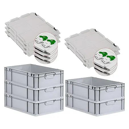 Proregal  Euroboxen-Set 5x Eurobox NextGen Economy mit Scharnierdeckel und grünen Verschlüssen
