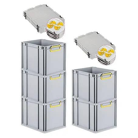 Proregal  Euroboxen-Set 5x Eurobox NextGen Color mit Auflagedeckel und Schiebeschnappverschlüsse