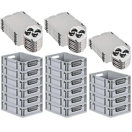 Proregal  Euroboxen-Set 16x Eurobox NextGen Color mit Auflagedeckel und Schiebeschnappverschlüsse
